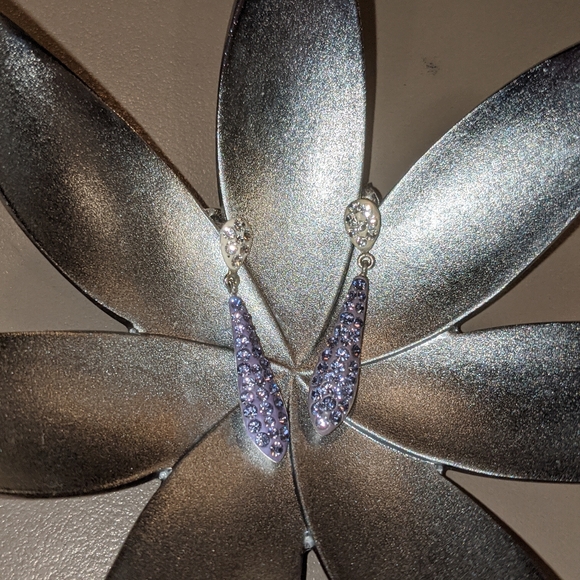 New-Purple Rhinestone Earrings - Picture 3 of 4